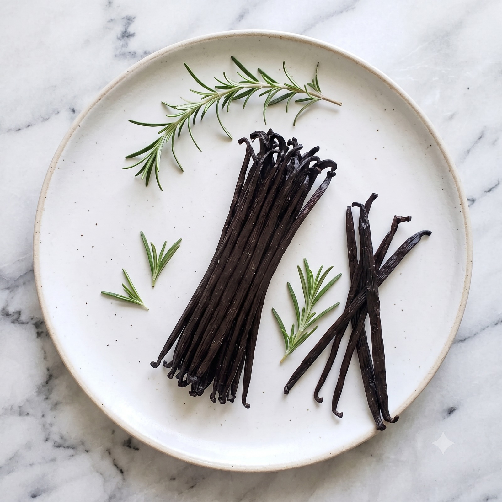 Gourmet Planifolia Vanilla Pods on Ceramic Dish